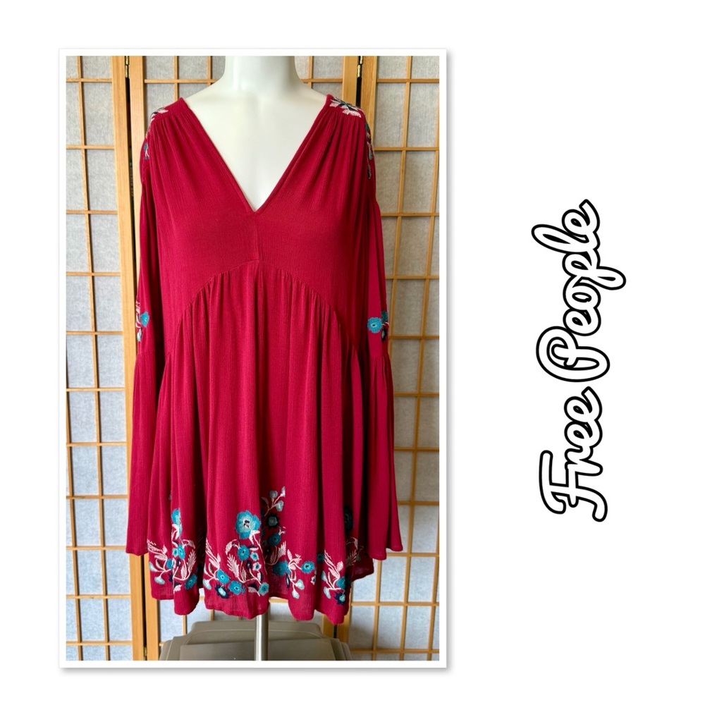 Free People Te Amo Embroidered Mini Dress